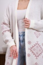 (Копія)Жіночий в’язаний кардиган з етнічним візерунком сірого кольору 00598 00599