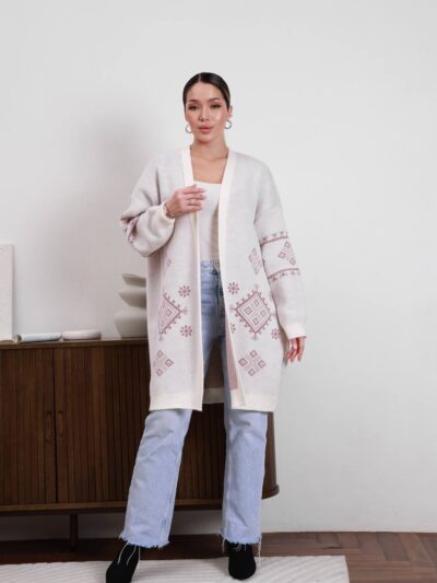 (Копія)Жіночий в’язаний кардиган з етнічним візерунком сірого кольору 00598 00599