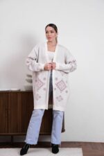 (Копія)Жіночий в’язаний кардиган з етнічним візерунком сірого кольору 00598 00599