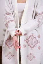 (Копія)Жіночий в’язаний кардиган з етнічним візерунком сірого кольору 00598 00599