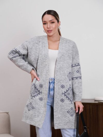 (Копія)Жіночий в’язаний кардиган з етнічним візерунком синього кольору 00597 00598