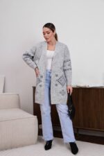 (Копія)Жіночий в’язаний кардиган з етнічним візерунком синього кольору 00597 00598