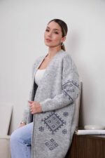 (Копія)Жіночий в’язаний кардиган з етнічним візерунком синього кольору 00597 00598