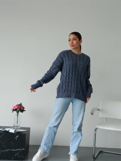 (Копія)Жіночий в’язаний однотонний светр чорного кольору 00594 00595