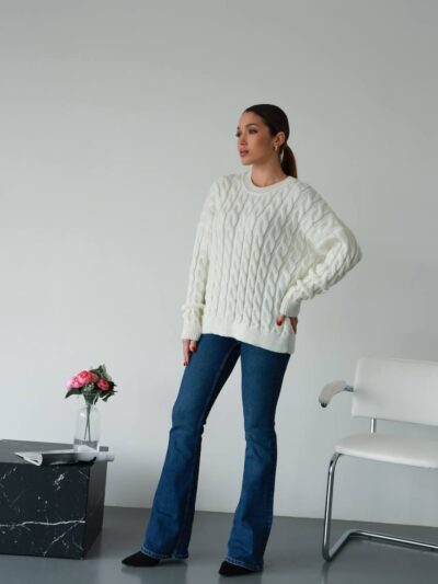 (Копія)Жіночий в’язаний однотонний светр синього кольору 00595 00596