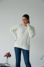 (Копія)Жіночий в’язаний однотонний светр синього кольору 00595 00596