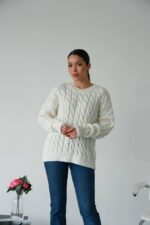 (Копія)Жіночий в’язаний однотонний светр синього кольору 00595 00596