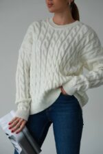 (Копія)Жіночий в’язаний однотонний светр синього кольору 00595 00596