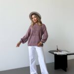 (Копія)Жіночий в’язаний светр з ажурним візерунком блакитного кольору 00581 00582