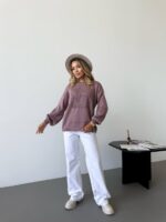 (Копія)Жіночий в’язаний светр з ажурним візерунком блакитного кольору 00581 00582