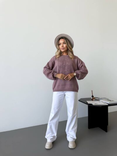 (Копія)Жіночий в’язаний светр з ажурним візерунком блакитного кольору 00581 00582