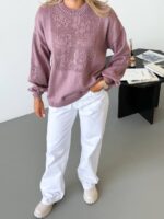 (Копія)Жіночий в’язаний светр з ажурним візерунком блакитного кольору 00581 00582