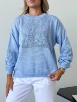 (Копія)Жіночий в’язаний светр з ажурним візерунком бузкового кольору 00580 00581