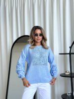 (Копія)Жіночий в’язаний светр з ажурним візерунком бузкового кольору 00580 00581