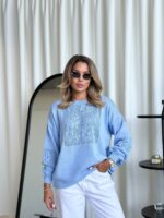 (Копія)Жіночий в’язаний светр з ажурним візерунком бузкового кольору 00580 00581