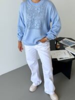 (Копія)Жіночий в’язаний светр з ажурним візерунком бузкового кольору 00580 00581