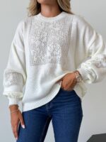 (Копія)Жіночий в’язаний светр з ажурним візерунком кольору пудра 00582 00583