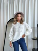 (Копія)Жіночий в’язаний светр з ажурним візерунком кольору пудра 00582 00583