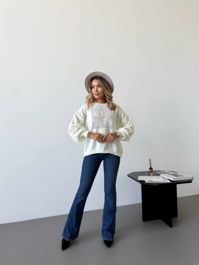 (Копія)Жіночий в’язаний светр з ажурним візерунком кольору пудра 00582 00583