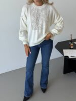 (Копія)Жіночий в’язаний светр з ажурним візерунком кольору пудра 00582 00583