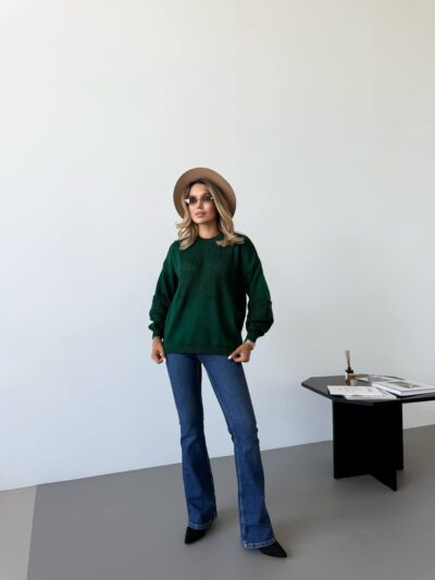 (Копія)Жіночий в’язаний светр з ажурним візерунком молочного кольору 00583 00584