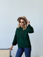 (Копія)Жіночий в’язаний светр з ажурним візерунком молочного кольору 00583 00584