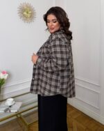 Жіноча стильна сорочка в клітинку шоколадно біжового кольору 00624