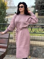 Жіноча сукня з поясом кольору темна пудра 00576