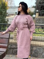Жіноча сукня з поясом кольору темна пудра 00576