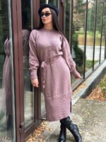 Жіноча сукня з поясом кольору темна пудра 00576