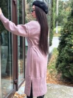 Жіноча сукня з поясом кольору темна пудра 00576