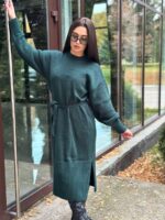 Жіноча сукня з поясом смарагдового кольору 00574