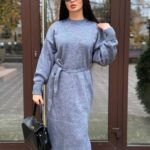 Жіноча сукня з поясом синього кольору 00575