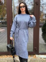 Жіноча сукня з поясом синього кольору 00575