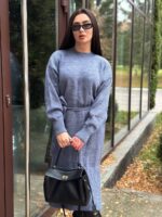 Жіноча сукня з поясом синього кольору 00575