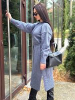 Жіноча сукня з поясом синього кольору 00575