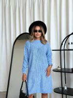 Жіноча в’язана сукня з візерунком блакитного кольору 00561