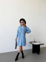 Жіноча в’язана сукня з візерунком блакитного кольору 00561