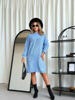 Жіноча в’язана сукня з візерунком блакитного кольору 00561
