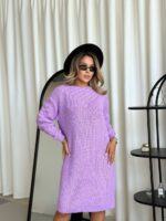Жіноча в’язана сукня з візерунком бузкового кольору 00564