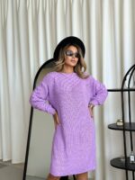 Жіноча в’язана сукня з візерунком бузкового кольору 00564