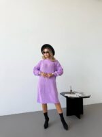 Жіноча в’язана сукня з візерунком бузкового кольору 00564