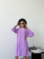 Жіноча в’язана сукня з візерунком бузкового кольору 00564