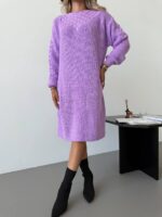 Жіноча в’язана сукня з візерунком бузкового кольору 00564