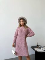 Жіноча в’язана сукня з візерунком кольору темна пудра 00562
