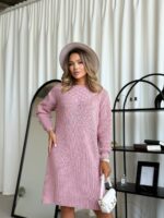 Жіноча в’язана сукня з візерунком кольору темна пудра 00562