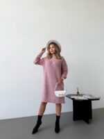 Жіноча в’язана сукня з візерунком кольору темна пудра 00562