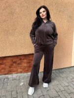 Жіночій велюровий костюм на блискаві шоколадного кольору 00680
