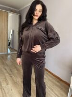 Жіночій велюровий костюм на блискаві шоколадного кольору 00680