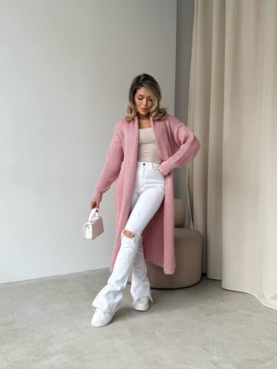 Жіночий кардиган кольору світла пудра 00550